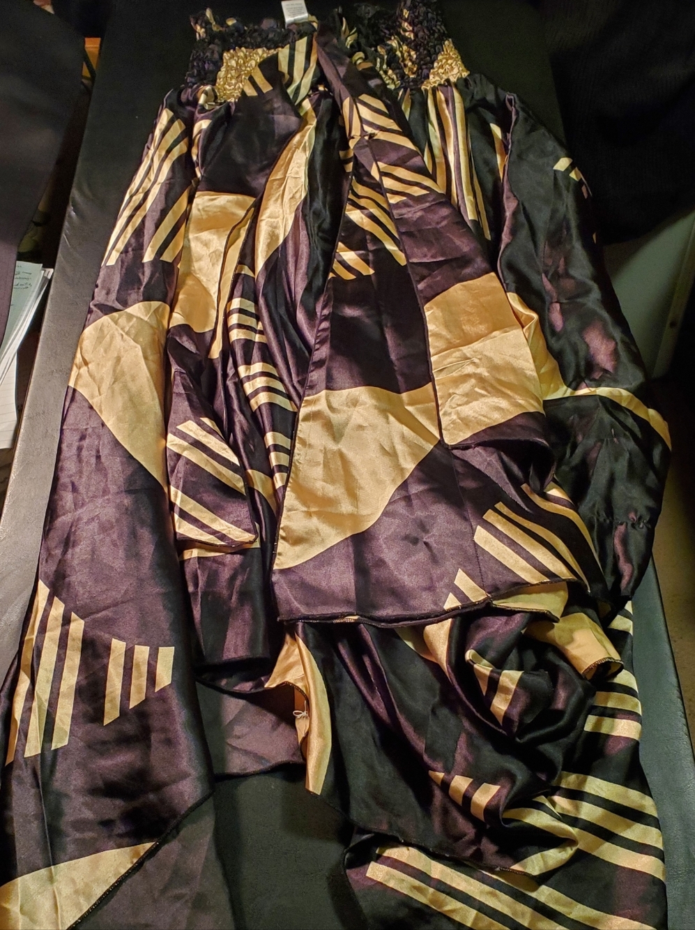 The Pyramid Collection Size S Black and Gold Geometric Satin Skirt Dress
